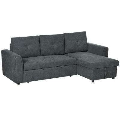 3-Sitzer Schlafsofa mit Chaiselongue | Bettfunktion, Stauraum, L-Form rechts/links | Dunkelgrau | 232B x 141T x 85H cm