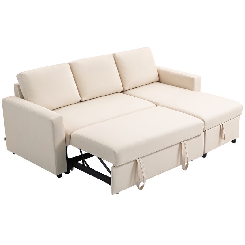 Ecksofa umwandelbar mit umkehrbarer Récamière | Stauraum & 3 Rückenkissen | Creme | 211,5L x 146B x 85H cm