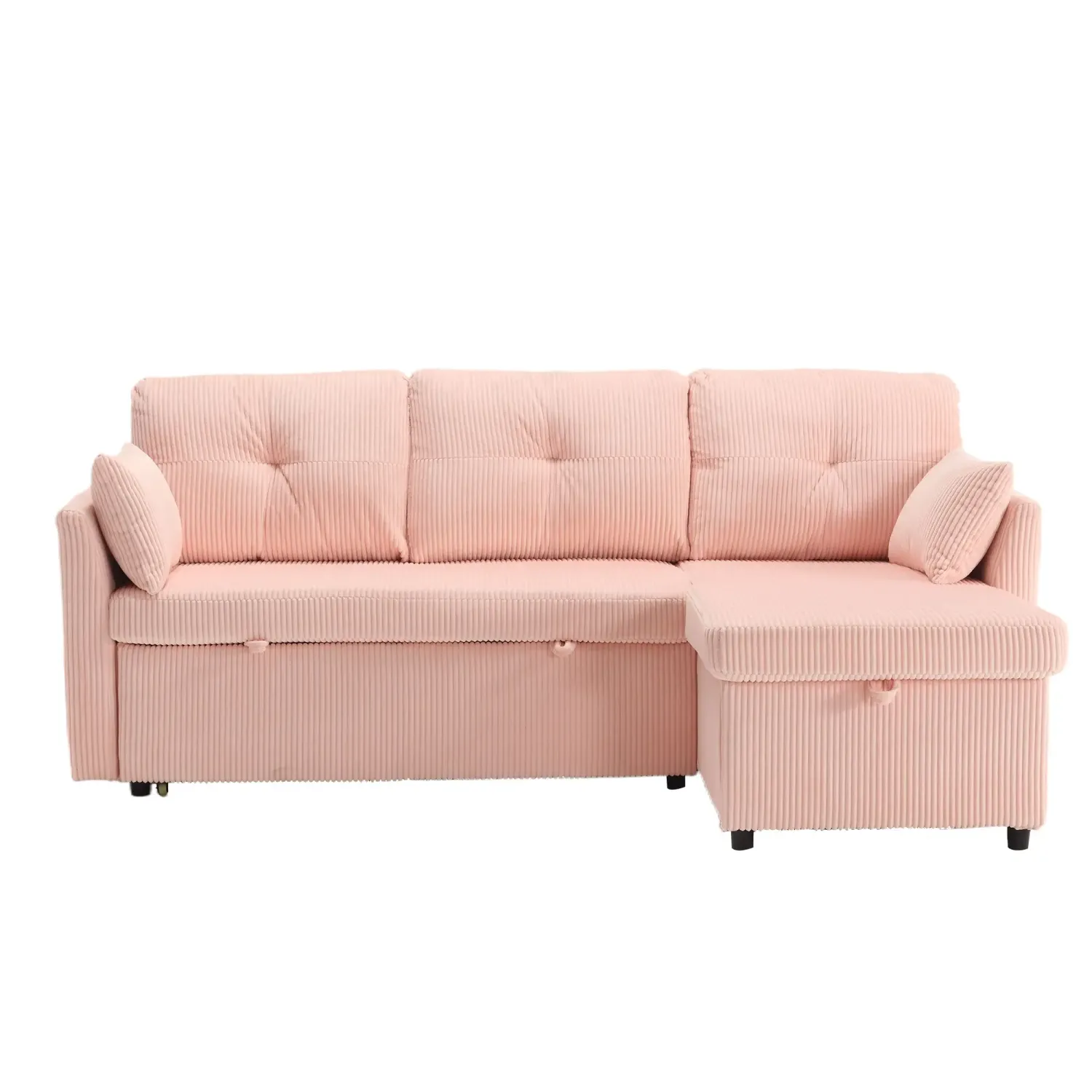 L-förmiges Samt-Sofa Rosa | Ausziehbares, umwandelbares Schlafsofa mit Stauraum | Austauschbare Chaiselongue | 206L x 108B x 88H cm
