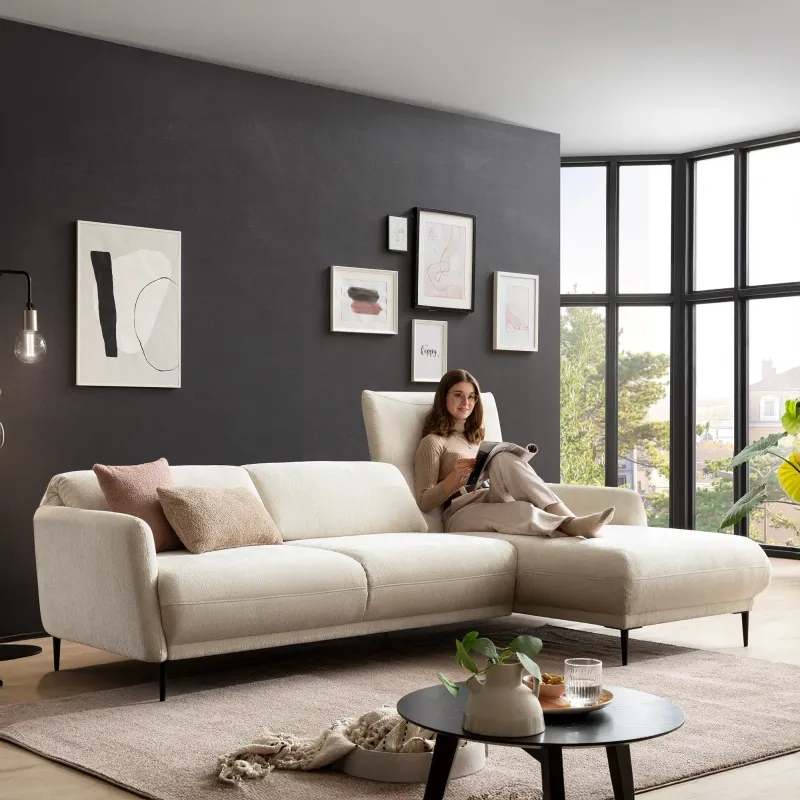 Luxus-Ecksofa 200 023 | L-Form mit Rückenfunktion | Creme | 269 x 156 x 73 cm