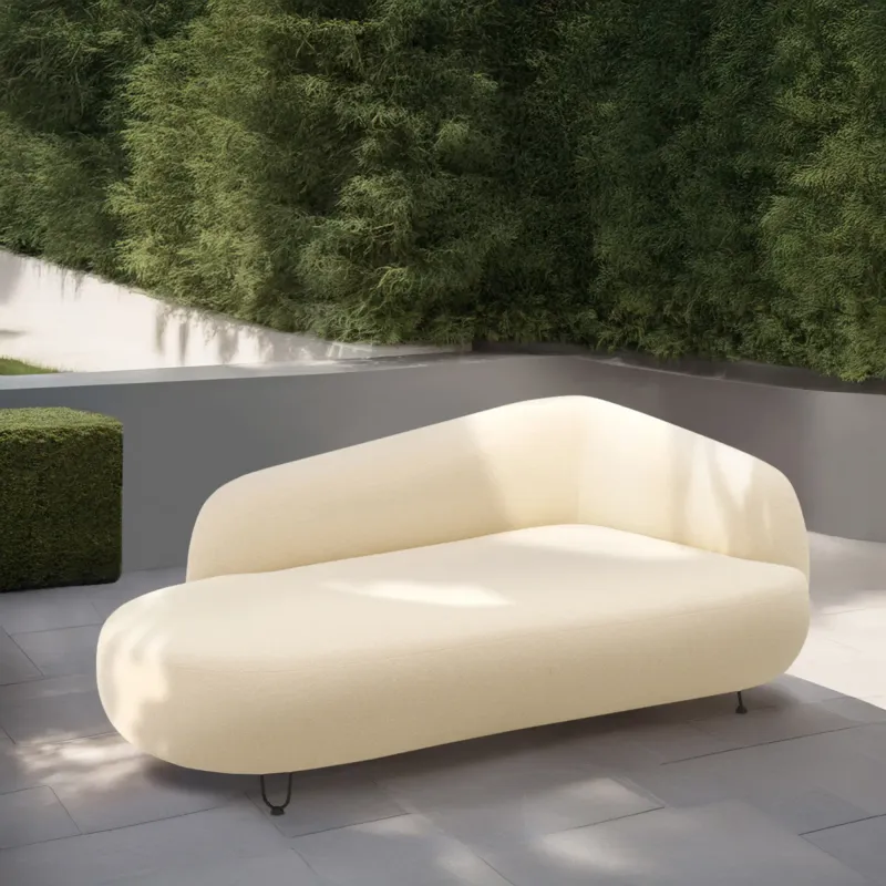 Longchair rechts | Gartensofa Outdoor | Beige | 177 x 105x 79 cm | Quick-Dry Schaum, wasseraweisender Stoff