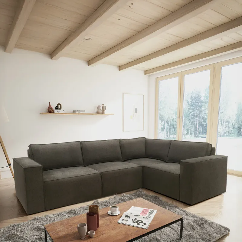 Ecksofa | L-Form Polsterecke in Schlamm | 277 x 197 x 84 cm | Komfortabel, pflegeleicht, mit Rückenkissen