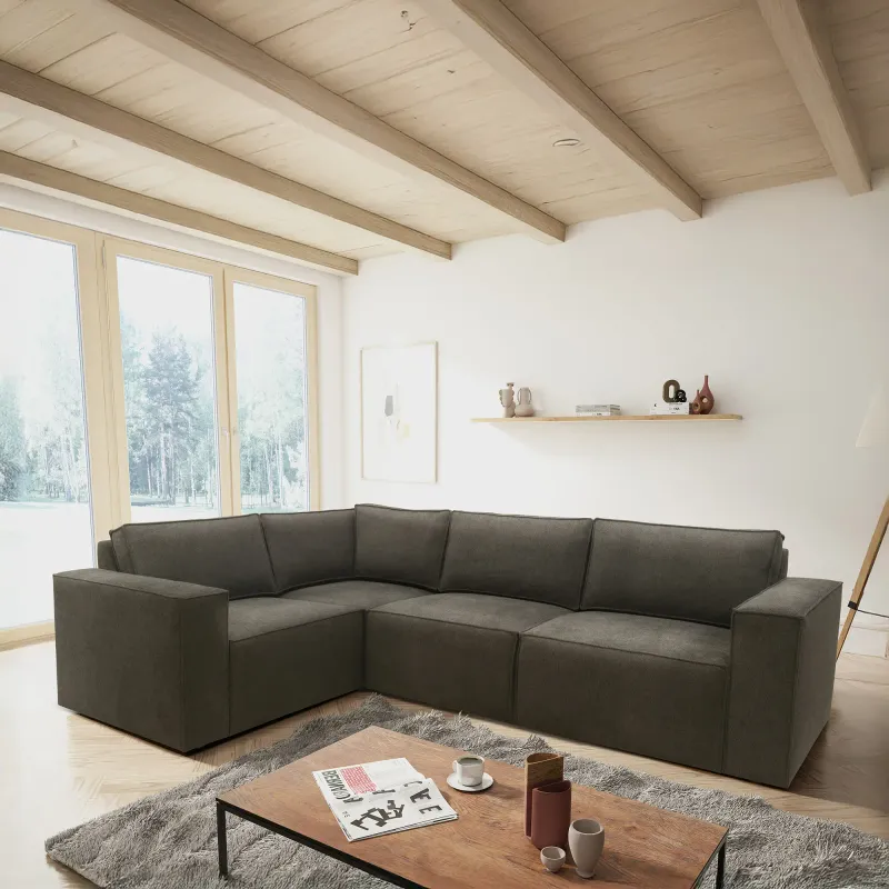 Ecksofa L-Form in Schlamm | Polsterecke mit Rückenkissen | 277 x 197 x 84 cm | Pflegeleicht & komfortabel