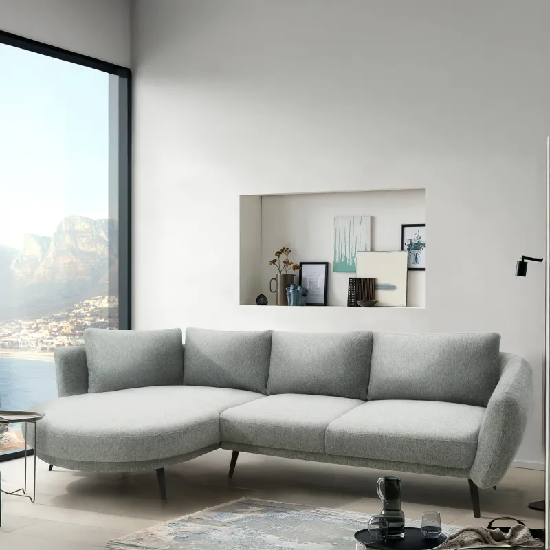 Ecksofa L-Form mit Federkernpolsterung | Grau | 292 x 180 x 85 cm