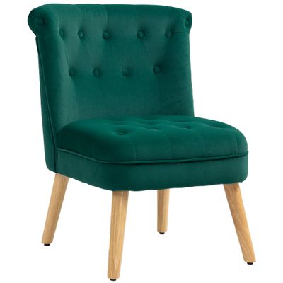 Samt-Loungesessel, gepolstert &amp; geknöpft, Grün, 60x66x79 cm – elegant, komfortabel, 4 Holzbeine