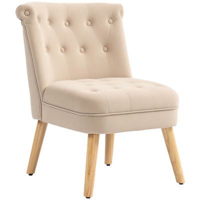 Samt Salonstuhl, gepolsterte &amp; geknöpfte Sitzfläche, Beige, 60x66x79 cm – eleganter Komfort, 4 Holzbeine