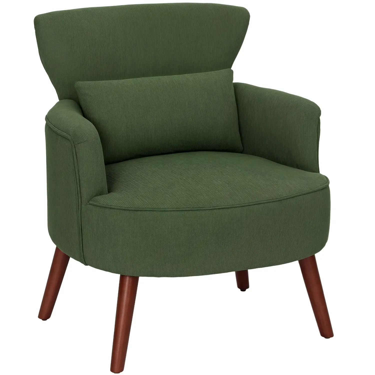 Moderner Armlehnstuhl, gepolsterter Akzentstuhl mit Lendenkissen, Cordstoff, Grün – Wingback, S‑Federn, 120 kg