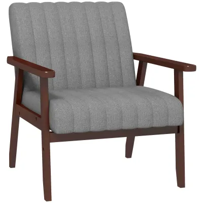 Moderner Schlafsessel aus Stoff &amp; Holz mit tubularen Nähten, Grau – dick gepolstert, stabil, 64L x 74,5B x 75,5H cm