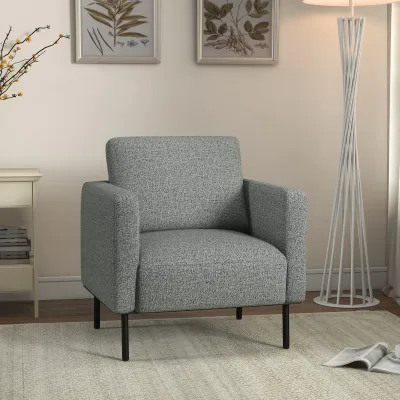 Lounge-Sessel aus Stoff, 1-Sitzer, Leinenoptik, Stahlbeine, Grau Schwarz, 79 x 76 x 65 cm – ergonomisch, abnehmbarer Bezug