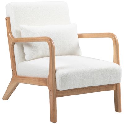 Lounge-Sessel, Kautschukholzrahmen, cremefarbener Samt, 61L x 78B x 76H cm – tiefe Sitzfläche, 3 Kissen, 120 kg
