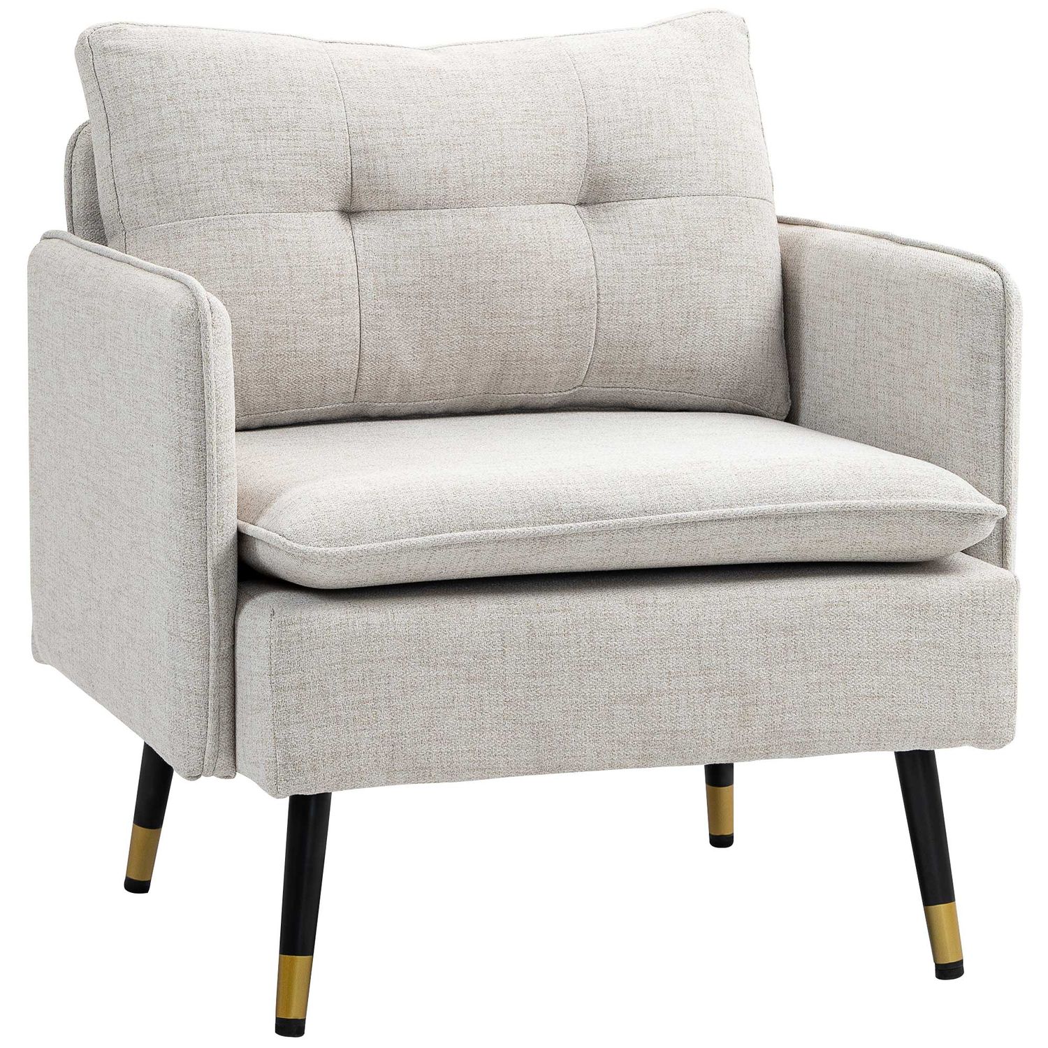 Loungesessel aus Leinen, mit Armlehnen &amp; Stahlbeinen, Creme, 76x68x80 cm – kompakt, bequem, capitonné