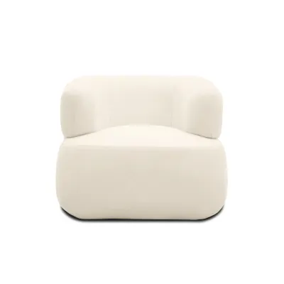 Sessel aus Teddy‑Stoff, creme, 90 x 86 x 71 cm – rundes Armteil, Filzgleiter, frei stellbar, komfortabel gepolstert