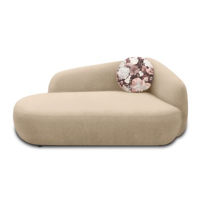 Recamiere, oval, beige, 183 x 105 x 75 cm – Filzgleiter, Zierkissen
