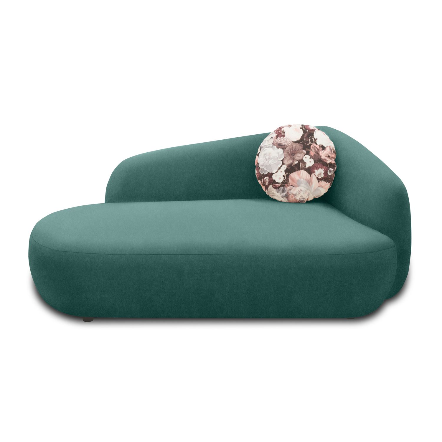 Recamiere, oval, Petrol, 183 x 105 x 75 cm – Filzgleiter, Zierkissen, komfortabel gepolstert
