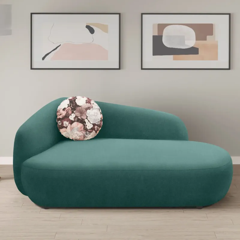 Recamiere, oval, Petrol, 183 x 105 x 75 cm – Filzgleiter, Zierkissen, 100 kg