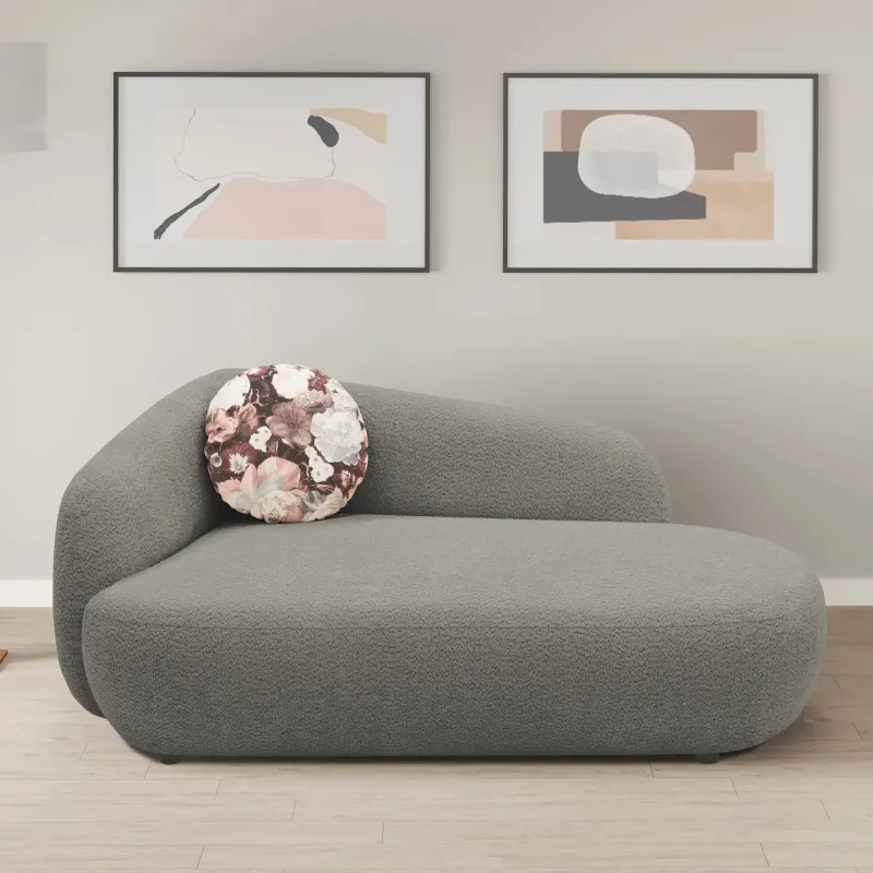 Recamiere, oval, Grau, 183 x 105 x 75 cm – Filzgleiter, Zierkissen, komfortable Polsterung