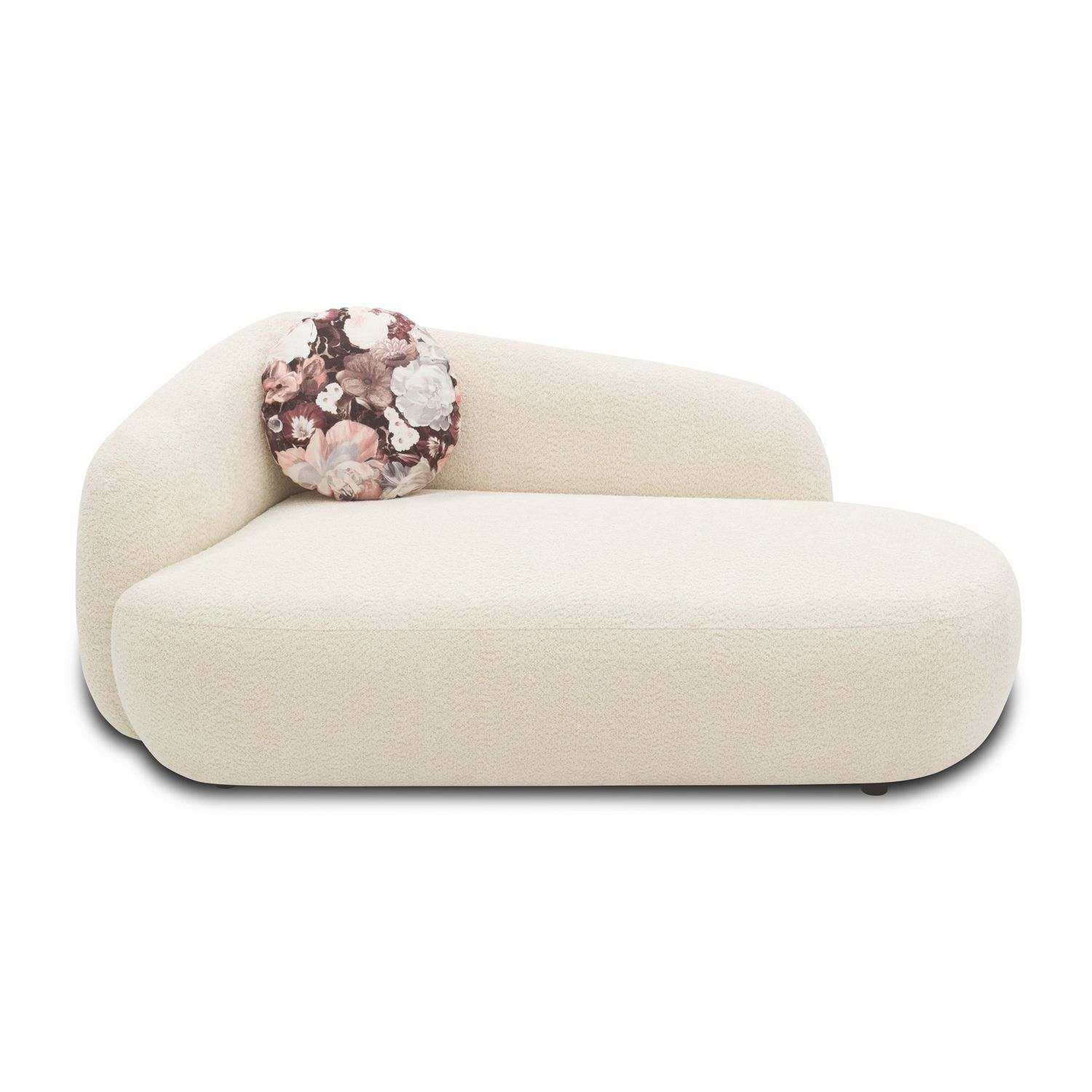 Recamiere, oval, Creme, 183 x 105 x 75 cm – Filzgleiter, Zierkissen, komfortabel gepolstert