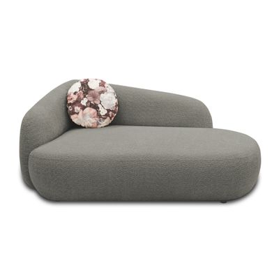 Recamiere, oval, Grau, 183 x 105 x 75 cm – Filzgleiter, Zierkissen, komfortable Polsterung
