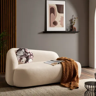 Recamiere, oval, Creme, 183 x 105 x 75 cm – Filzgleiter, Zierkissen, komfortabel gepolstert