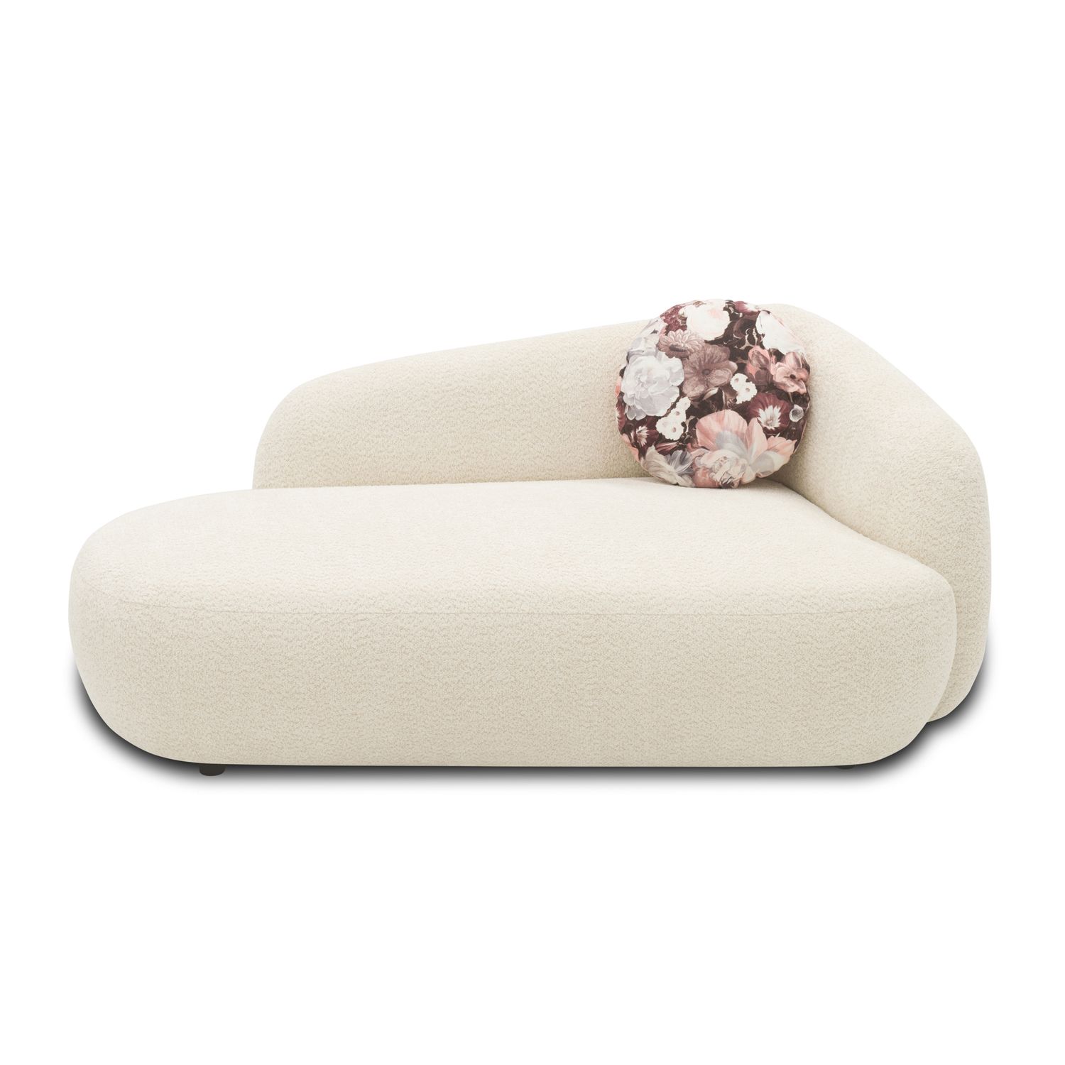 Recamiere, oval, Creme, 183 x 105 x 75 cm – Filzgleiter, Zierkissen, komfortable Polsterung