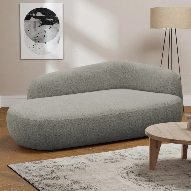 Recamiere, oval, Grau, 183 x 105 x 75 cm – Filzgleiter, Zierkissen, komfortable Polsterung