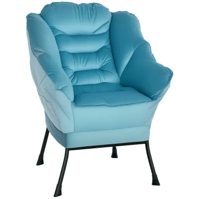 Moderner Akzentstuhl, Polsterstuhl mit Stahlbeinen &amp; Seitentaschen, Blau – Samtoptik, 80B x 78T x 100H cm, 120 kg