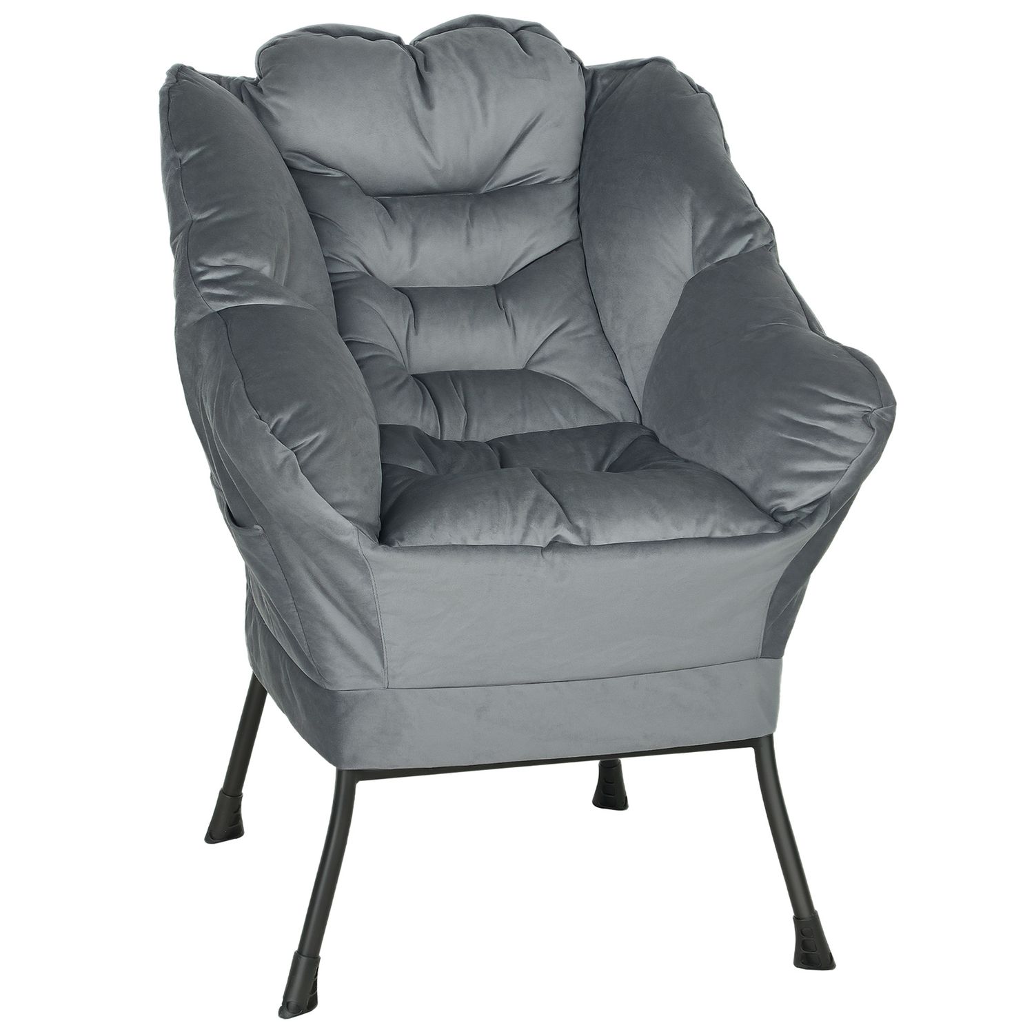 Moderner Akzentstuhl, Polsterstuhl mit Stahlbeinen &amp; Seitentaschen, Grau – Samtoptik, 80B x 78T x 100H cm, 120 kg