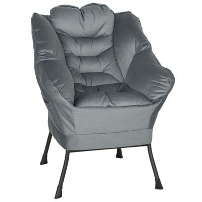 Moderner Akzentstuhl, Polsterstuhl mit Stahlbeinen &amp; Seitentaschen, Grau – Samtoptik, 80B x 78T x 100H cm, 120 kg