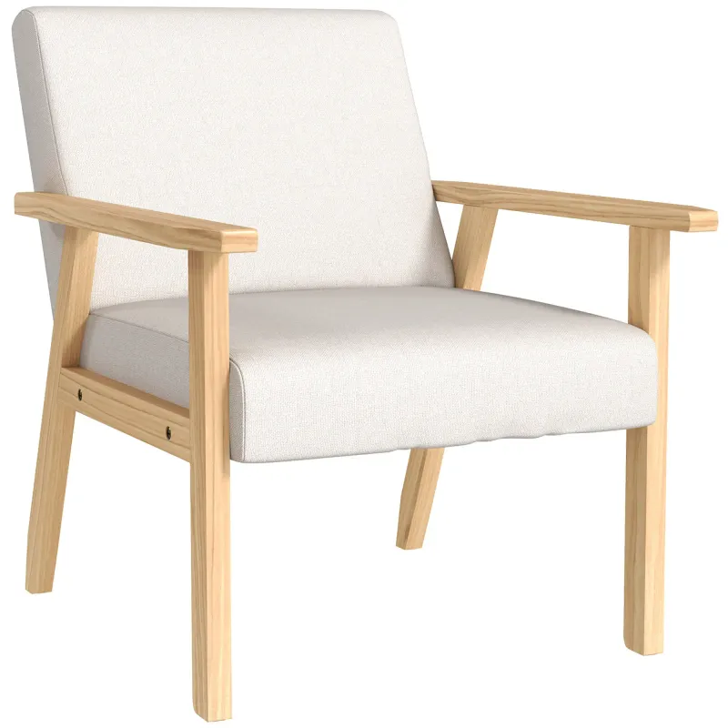 Polstersessel mit Armlehnen, Esszimmerstuhl in Leinenoptik, Massivholzrahmen, Creme, 64 x 70 x 72 cm