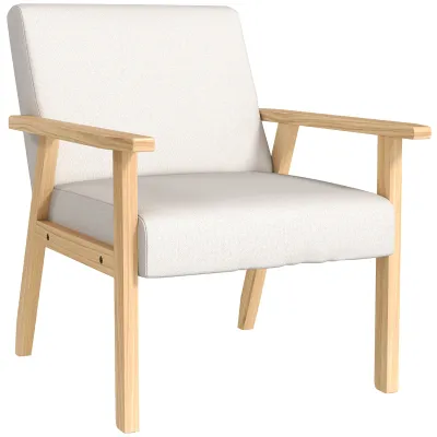 Polstersessel mit Armlehnen, Esszimmerstuhl in Leinenoptik, Massivholzrahmen, Creme, 64 x 70 x 72 cm
