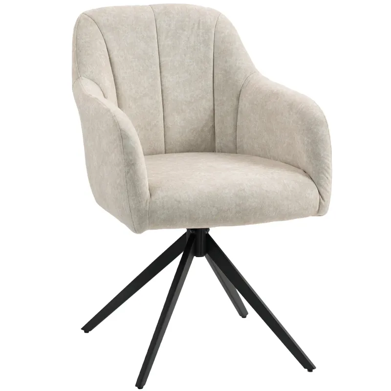 Drehbarer Akzentstuhl, Polsterstuhl mit Stoffbezug &amp; Armlehnen, Beige – 360°, Stahlbeine, 56B x 63T x 86H cm, 120 kg