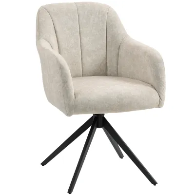 Drehbarer Akzentstuhl, Polsterstuhl mit Stoffbezug &amp; Armlehnen, Beige – 360°, Stahlbeine, 56B x 63T x 86H cm, 120 kg