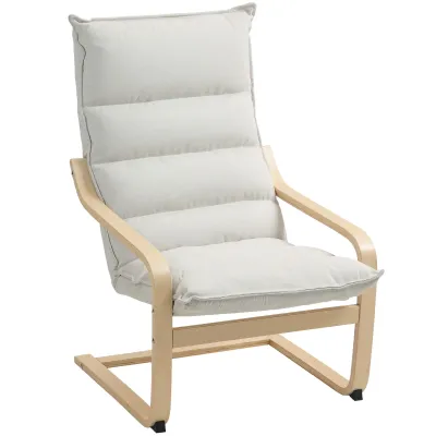 Loungesessel, moderner Freizeitsessel mit gebogenen Armlehnen &amp; Kissen, Creme – 67 x 83 x 105 cm, 12 cm Polster, Birkenfurnier, 120 kg