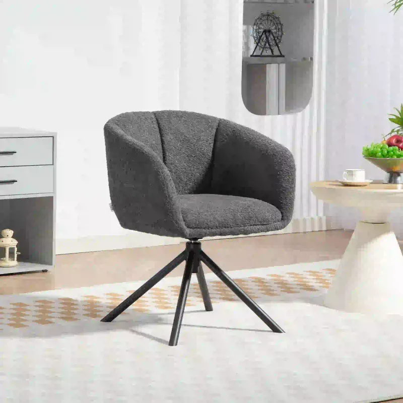 Drehbarer Polsterstuhl, bequeme Sitzschale, kuscheliger Bezug, Dunkelgrau – 58,5B x 59T x 78,5H cm, 120 kg
