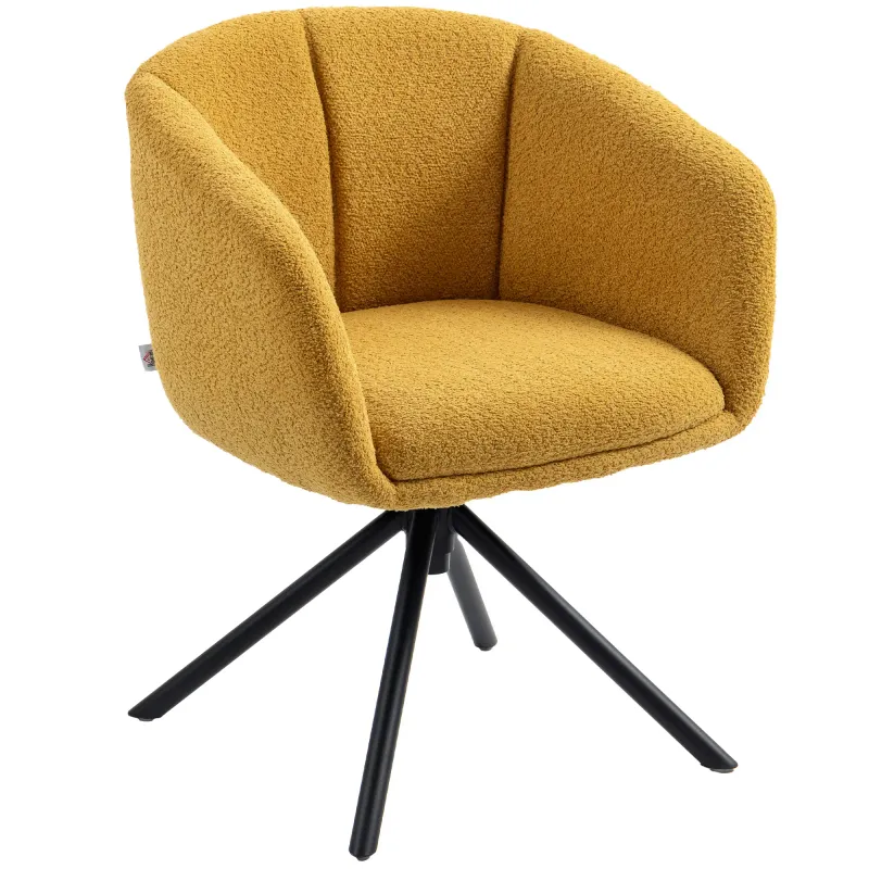 Drehbarer Polsterstuhl, bequeme Sitzschale, kuscheliger Bezug, Gelb – 58,5B x 59T x 78,5H cm, 120 kg