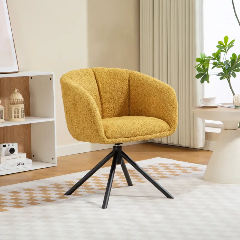 Drehbarer Polsterstuhl, bequeme Sitzschale, kuscheliger Bezug, Gelb – 58,5B x 59T x 78,5H cm, 120 kg