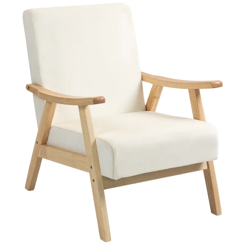 Polstersessel, Schaumstoff‑Füllung, Kautschukholz‑Rahmen, Samt, Cremeweiss – S‑Federn, 65B x 80T x 83H cm, 120 kg