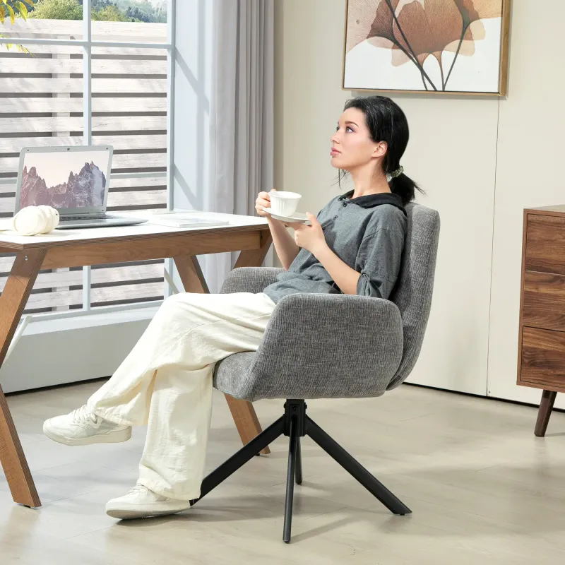 Polstersessel, drehbar, Wolle‑Leinenoptik, Dunkelgrau – Knopfheftung, Stahlbeine, 60B x 61T x 88H cm, 120 kg