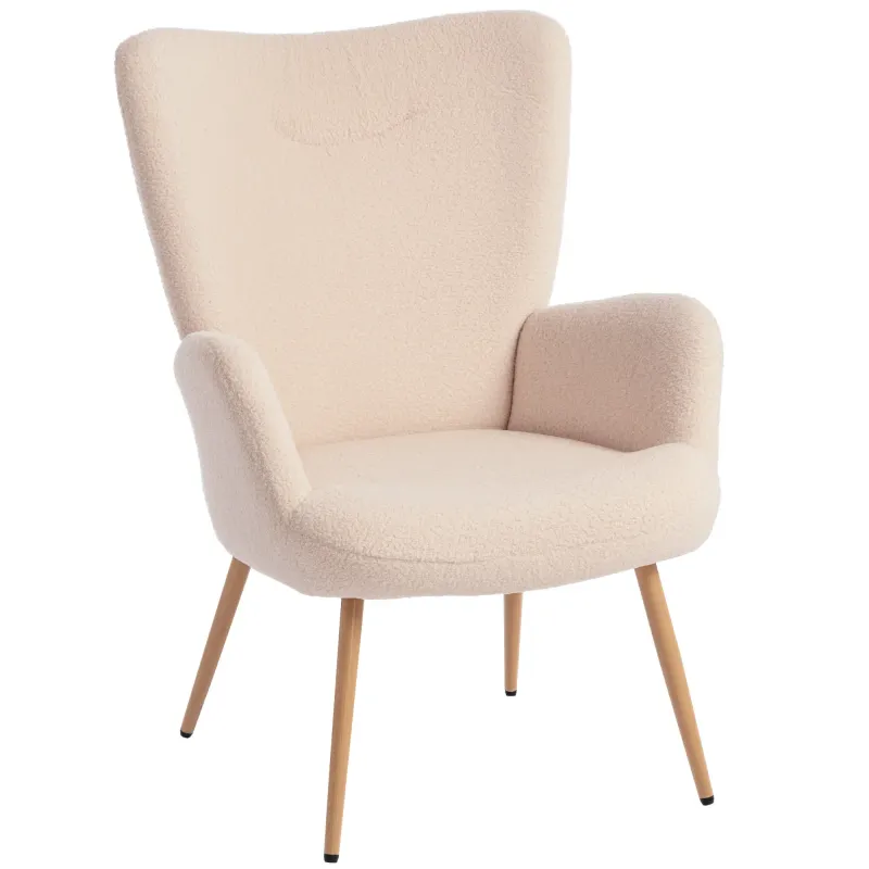 Moderner Sherpa‑Sessel, hohe Rückenlehne &amp; Armlehnen, Beige – Stahlstruktur, 71L x 74B x 94,5H cm, 120 kg