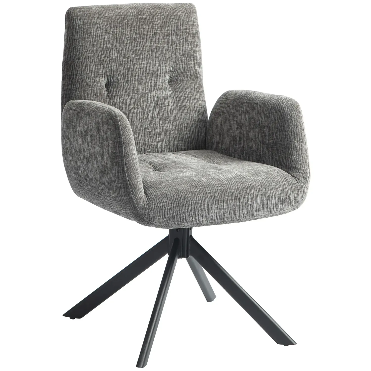 Polstersessel, drehbar, Wolle‑Leinenoptik, Dunkelgrau – Knopfheftung, Stahlbeine, 60B x 61T x 88H cm, 120 kg
