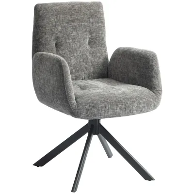 Polstersessel, drehbar, Wolle‑Leinenoptik, Dunkelgrau – Knopfheftung, Stahlbeine, 60B x 61T x 88H cm, 120 kg