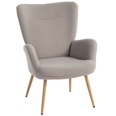Gepolsterter Sherpa‑Sessel, hohe Rückenlehne &amp; Armlehnen, Hellgrau – Stahlstruktur, 71L x 74B x 94,5H cm, 120 kg