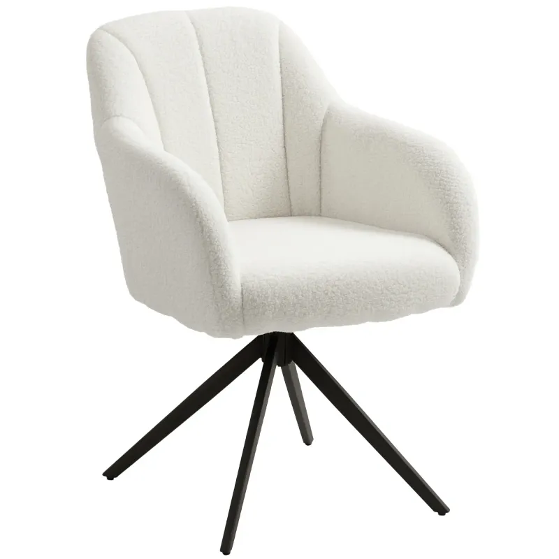 Loungesessel drehbar, Teddyfleece, Weiss – Stahlfüsse, 13 cm Polster, 56B x 63T x 86H cm, 120 kg