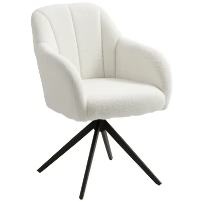 Loungesessel drehbar, Teddyfleece, Weiss – Stahlfüsse, 13 cm Polster, 56B x 63T x 86H cm, 120 kg