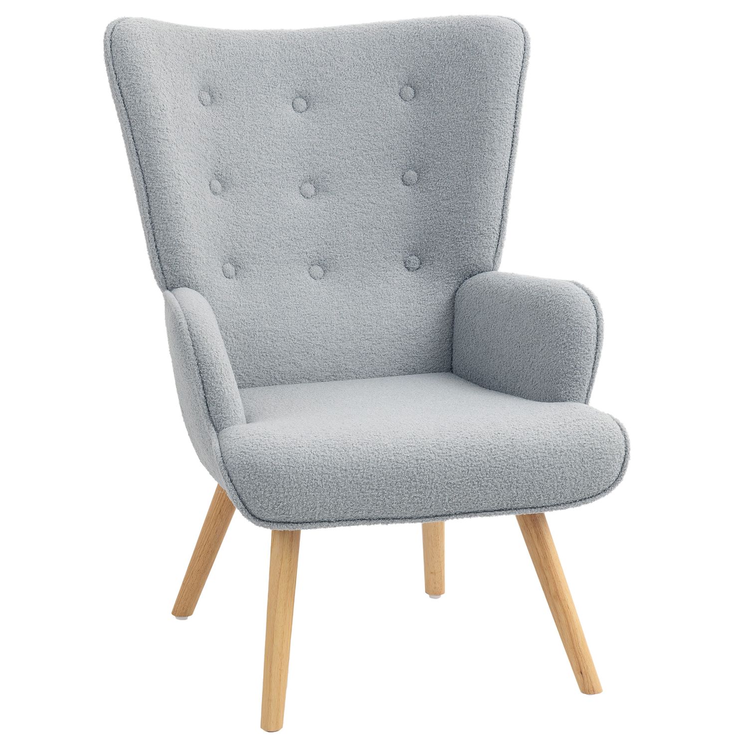 Wohnzimmersessel aus Chenille‑Stoff, Ohrensessel, Hellgrau – 71 x 74 x 96 cm, Buchenholzbeine, 120 kg