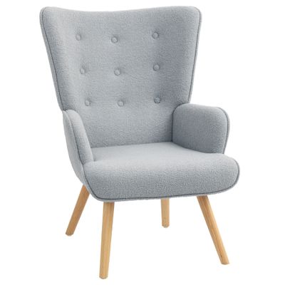 Wohnzimmersessel aus Chenille‑Stoff, Ohrensessel, Hellgrau – 71 x 74 x 96 cm, Buchenholzbeine, 120 kg