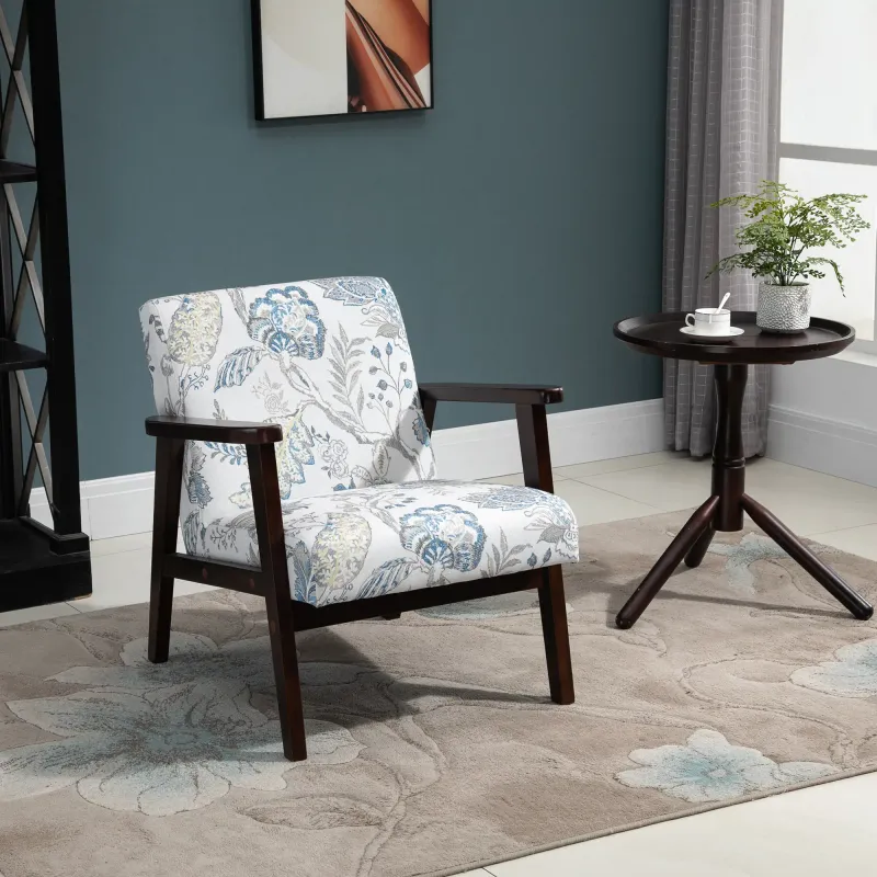 Sessel mit Armlehnen, Holzrahmen & atmungsaktivem Stoff, Blumendesign – 68,5 x 78,5 x 75 cm, 120 kg