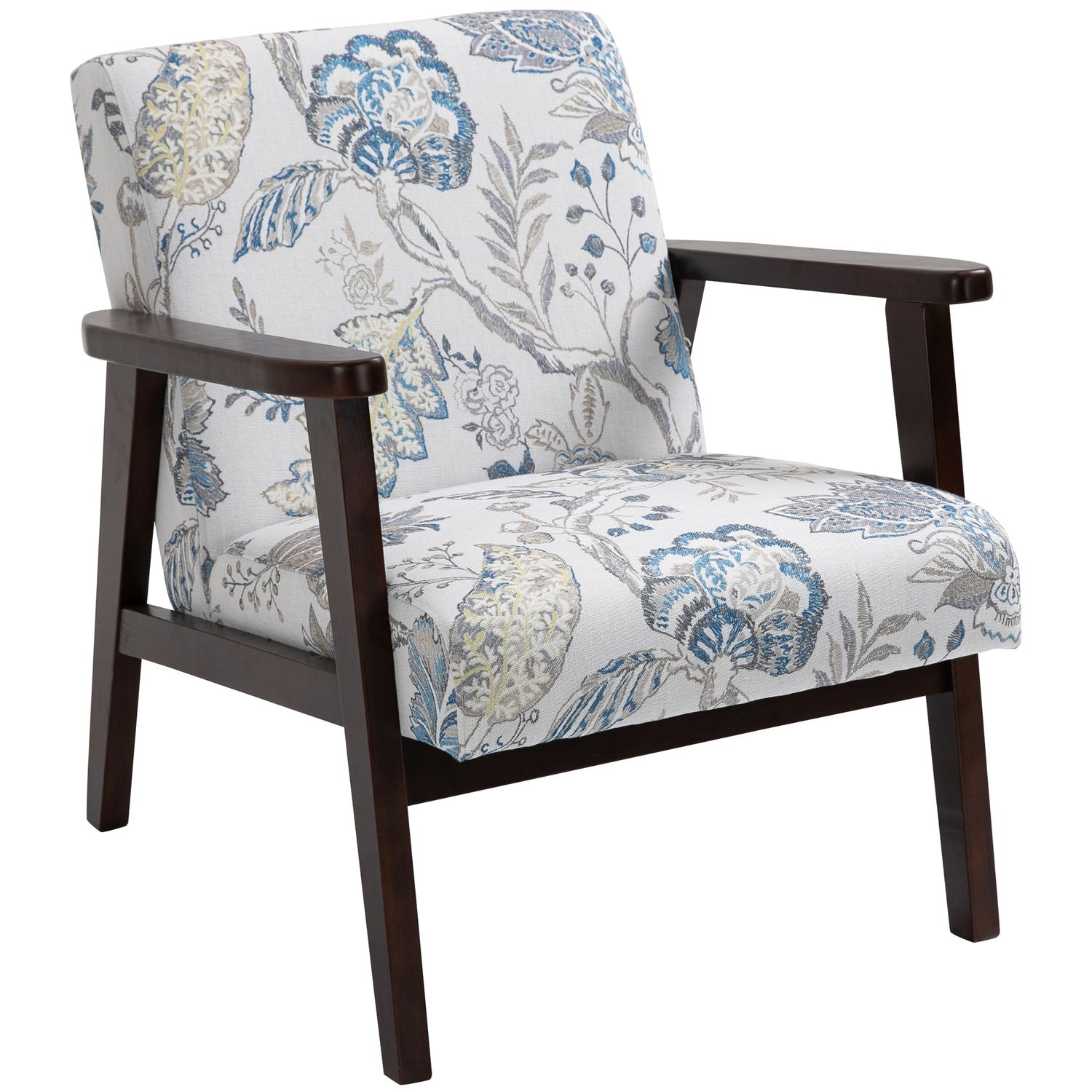 Sessel mit Armlehnen, Holzrahmen &amp; atmungsaktivem Stoff, Blumendesign – 68,5 x 78,5 x 75 cm, 120 kg