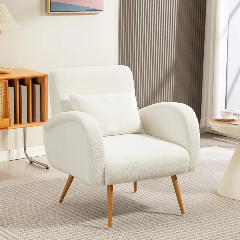 Polstersessel mit Fleece‑Bezug, Lendenkissen & Metallbeinen, Cremeweiss – 77B x 77T x 83H cm, 120 kg