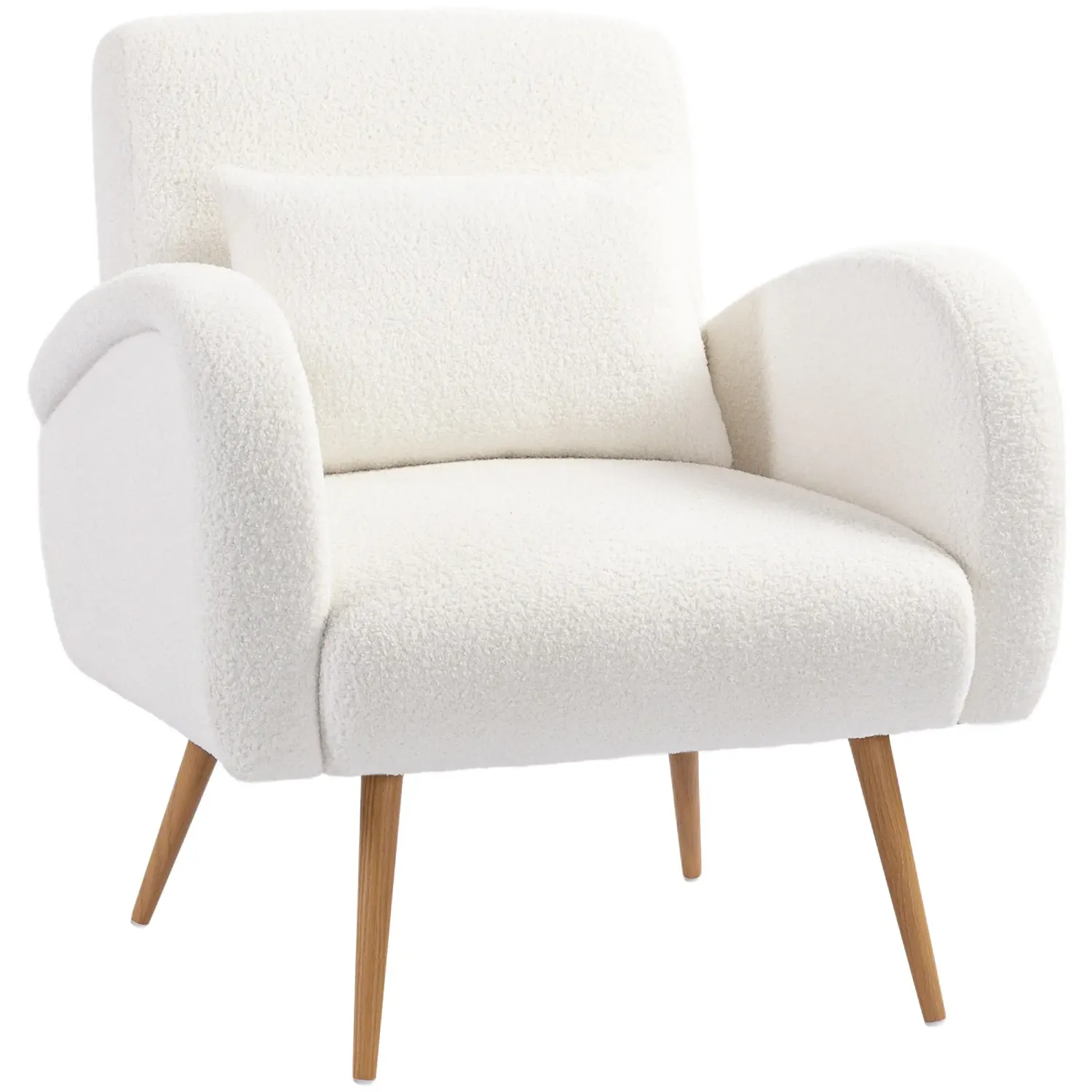 Polstersessel mit Fleece‑Bezug, Lendenkissen &amp; Metallbeinen, Cremeweiss – 77B x 77T x 83H cm, 120 kg